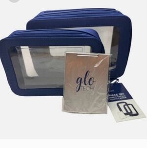 Glo Tech 3 Piece Cosmetic Bag Duo With Compact Mirror, New
